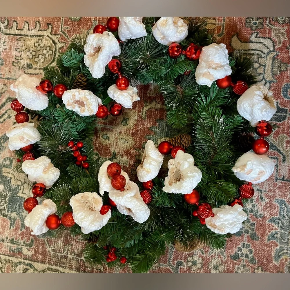 Handmade 7ft Strand Of Popcorn & Cranberry Christmas Tree Garland